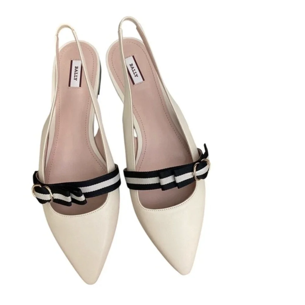 Bally slingback flats /‎ slides women's 10.5 ivory black preppy quiet luxury